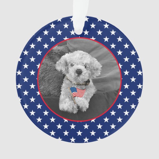 Patriottische Rood Wit Blauw Fotonaam DATUM Aanden Ornament (voorkant)