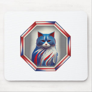 Patriottische Rood Wit & Blauw Kat In Frame Muismat