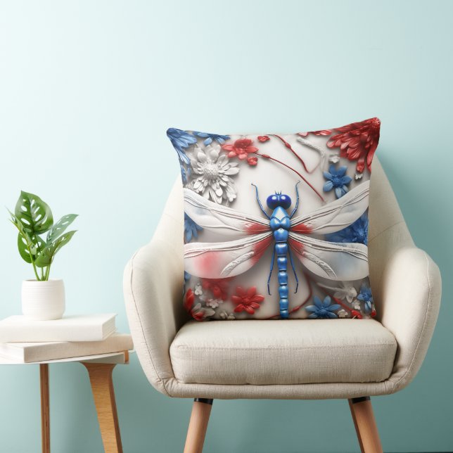 PATRIOTTISCHE ROOD WIT BLAUW LIBELLEN & BLOEMEN KUSSEN (Stoel)