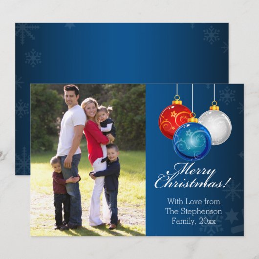 Patriottische Rood Wit Blauw Ornamenten Kerstmis F Feestdagenkaart (Voorkant / Achterkant)