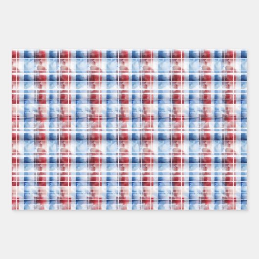 Patriottische Rood Wit Blauw Plaid Complementaire  Inpakpapier Vel (Voorkant 3)