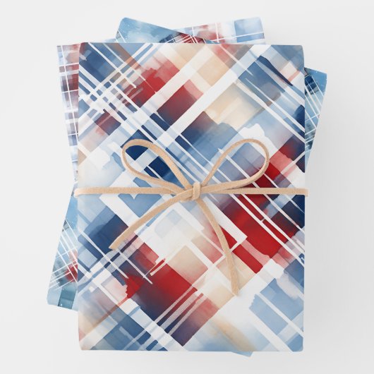 Patriottische Rood Wit Blauw Plaid Complementaire Inpakpapier Vel (In situ)