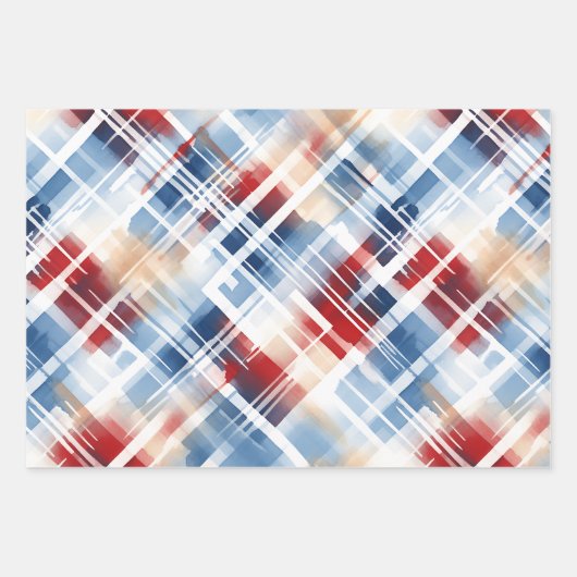 Patriottische Rood Wit Blauw Plaid Complementaire  Inpakpapier Vel (Voorkant)