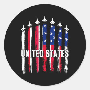 Patriottische Rood Wit Blauw USA Flag Fighter Jets Ronde Sticker