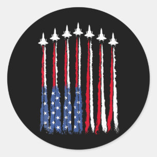 Patriottische Rood Wit Blauw USA Flag Fighter Jets Ronde Sticker