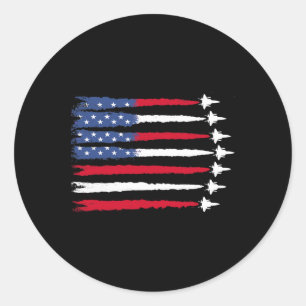 Patriottische Rood Wit Blauw USA Flag Fighter Jets Ronde Sticker