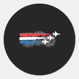 Patriottische Rood Wit Blauw USA Flag Fighter Jets Ronde Sticker
