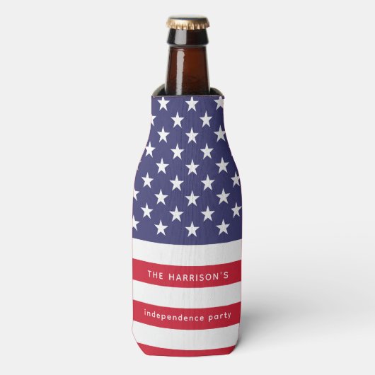 Patriottische Rood Wit Blauw USA Vlag Gepersonalis Flesjeskoeler (Fles Voorkant)