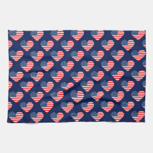 Patriottische Rood, Wit & Blauw USA Vlag Harten Theedoek