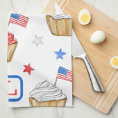 Patriottische Rood Wit Blauw Vlag Cupcakes Monogra Theedoek (Quarter Fold)