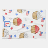 Patriottische Rood Wit Blauw Vlag Cupcakes Monogra Theedoek (Horizontaal)