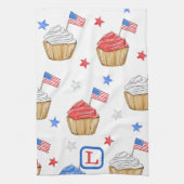 Patriottische Rood Wit Blauw Vlag Cupcakes Monogra Theedoek (Verticaal)