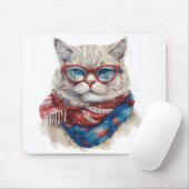 PATRIOTTISCHE ROOD WIT BLAUW WATERVERF KITTY CAT MUISMAT (Met muis)