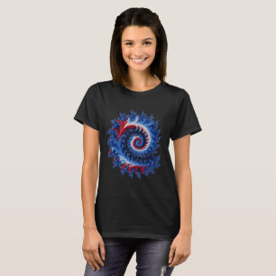 Patriottische, rood wit blauwe fractale spiraal ab t-shirt