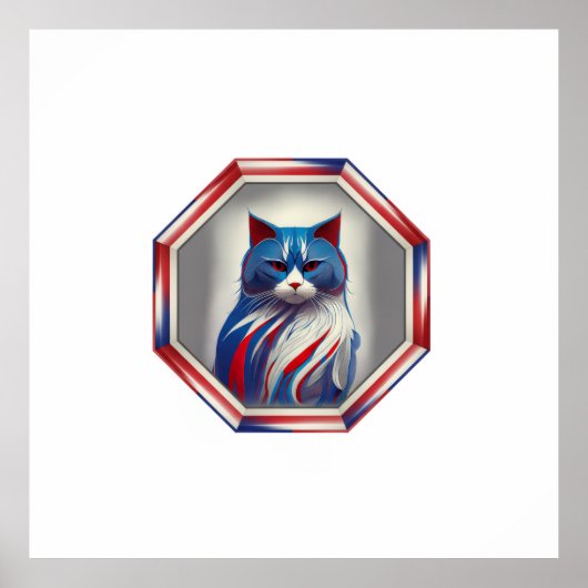 Patriottische Rood Wit & Blauwe Kat In Frame Poster (Voorkant)