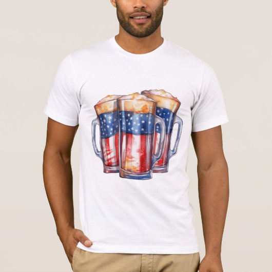 PATRIOTTISCHE ROOD WIT BLAUWE MOKKEN BIER T-SHIRT (Voorkant)