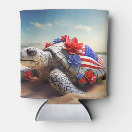 PATRIOTTISCHE ROOD WIT BLAUWE SCHILDPAD EN BLOEMEN BLIKJESKOELER