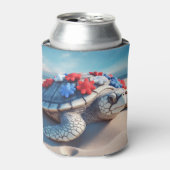 PATRIOTTISCHE ROOD WIT BLAUWE SCHILDPAD EN BLOEMEN BLIKJESKOELER (Blikje Voorkant)