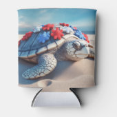 PATRIOTTISCHE ROOD WIT BLAUWE SCHILDPAD EN BLOEMEN BLIKJESKOELER (Voorkant)