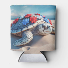 PATRIOTTISCHE ROOD WIT BLAUWE SCHILDPAD EN BLOEMEN BLIKJESKOELER