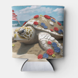 PATRIOTTISCHE ROOD WIT BLAUWE SCHILDPAD EN BLOEMEN BLIKJESKOELER