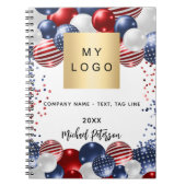 Patriottische rood wit blauwe vlag usa bedrijfslog notitieboek (Voorkant)