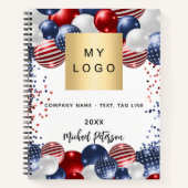 Patriottische rood wit blauwe vlag usa bedrijfslog notitieboek (Voorkant)