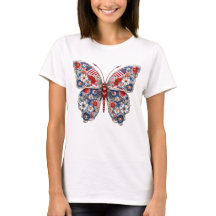 PATRIOTTISCHE ROOD WIT BLAUWE VLINDER EN BLOEMEN