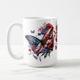 PATRIOTTISCHE ROOD WIT BLAUWE VLINDERS BLOEMEN KOFFIEMOK