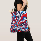 Patriottische rood wit en blauw Abstract Amerikaan Tote Bag (Dichtbij)