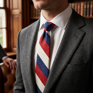 Patriottische Rood Wit en Blauw Diagonaal Streep Stropdas