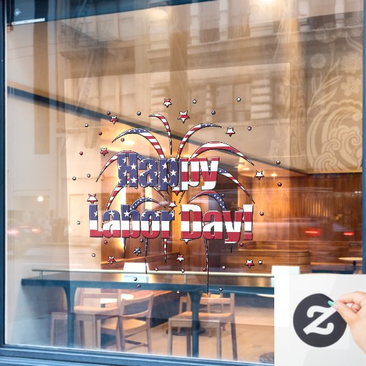 Patriottische Rood Wit en Blauw Happy Labor Day Raamsticker (Cafe Raam)