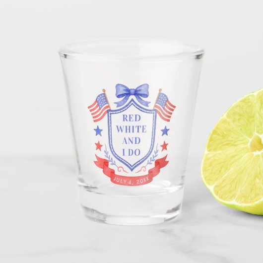 Patriottische Rood Wit & Ik Doe Bruids douche Shot Glas (Voorkant)