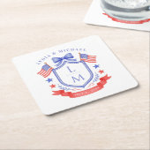Patriottische Rood Wit & Ik Doe Monogram Bruiloft Kartonnen Onderzetters (Schuin)