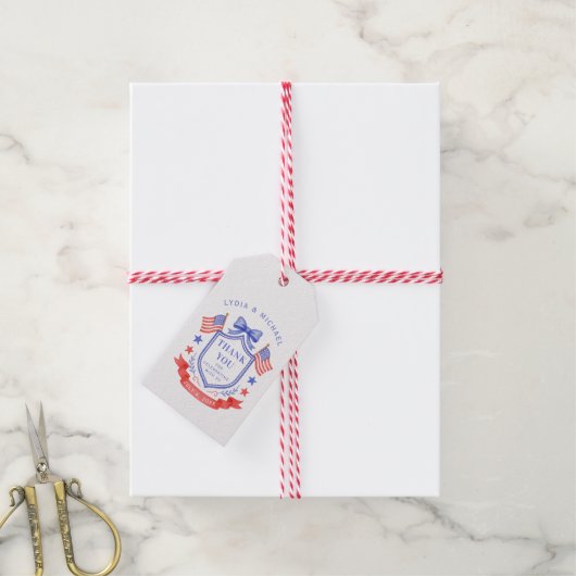 Patriottische Rood Wit & Ik Doe Monogram Trouwdag Cadeaulabel (Met Touw)