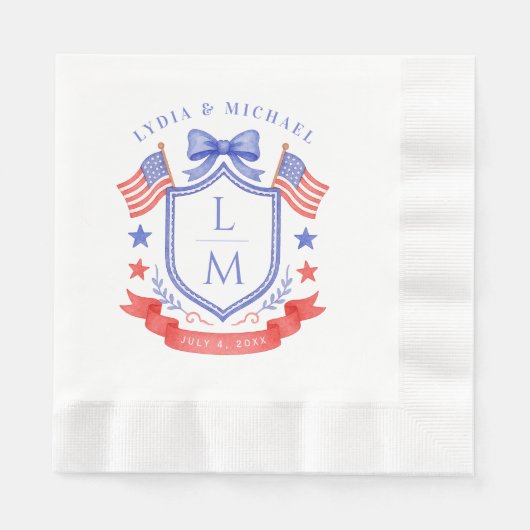 Patriottische Rood Wit & Ik Doe Monogram Trouwdag Servet (Voorkant)