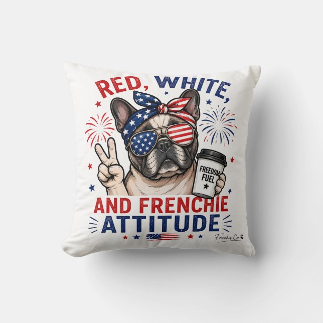 Patriottische Rood Witte en Franse Attitude  Kussen (Voorkant)