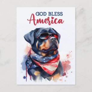 Patriottische Rottweiler, God Bless America Ansich Briefkaart