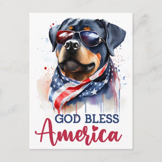 Patriottische Rottweiler, God zegene Amerika Brief Briefkaart (Voorkant)