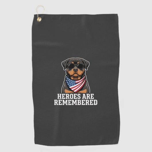 Patriottische Rottweiler Held Hond Vector Design Golfhanddoek (Voorkant)