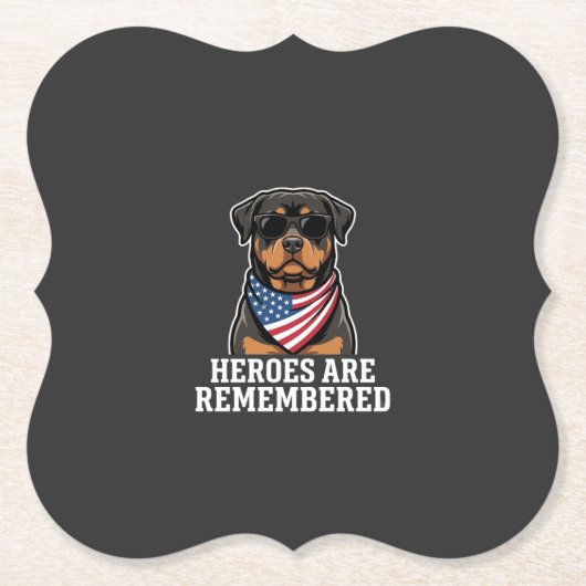 Patriottische Rottweiler Held Hond Vector Design Kartonnen Onderzetters (Voorkant)