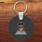 Patriottische Rottweiler Held Hond Vector Design Sleutelhanger (Voorkant)