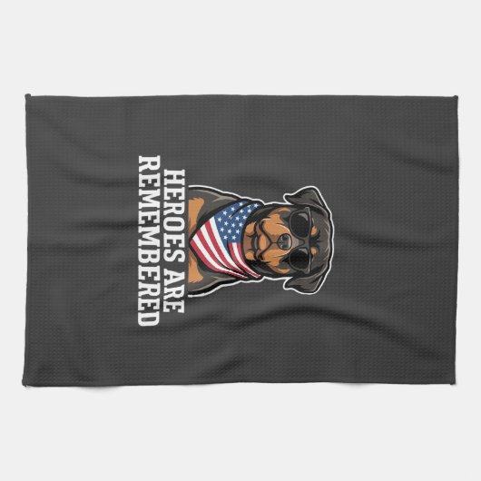 Patriottische Rottweiler Held Hond Vector Design Theedoek (Horizontaal)