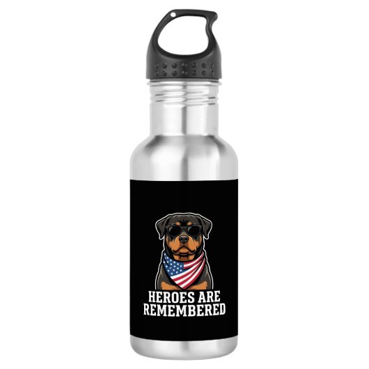 Patriottische Rottweiler Held Hond Vector Design Waterfles (Voorkant)
