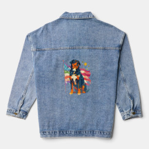 Patriottische Rottweiler met USA Vlag Kunst Denim Jacket