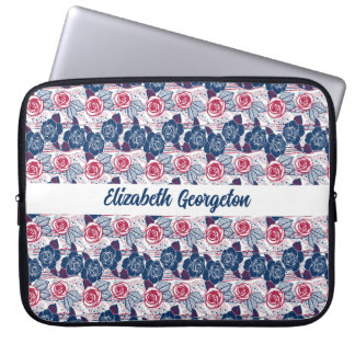 Patriottische rozen sterren - rood wit blauw laptop sleeve