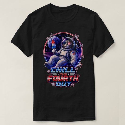 Patriottische Ruimtekater 4 juli T-shirt (Design voorkant)