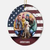 Patriottische Rustic American Flag Custom 2 Foto Keramisch Ornament (Links)