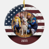Patriottische Rustic American Flag Custom 2 Foto Keramisch Ornament (Achterkant)