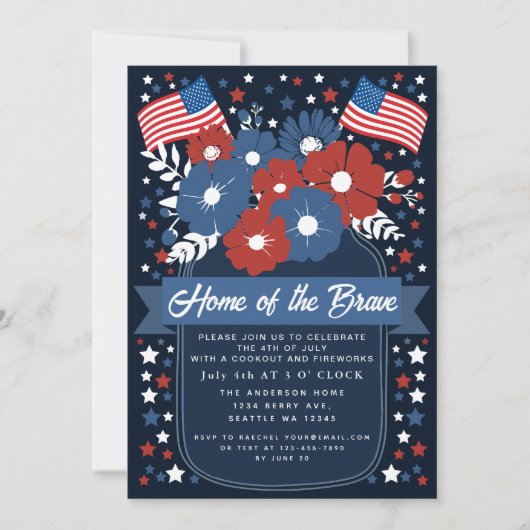 Patriottische Rustieke Bloemen 4 juli Cookout Kaart (Voorkant)